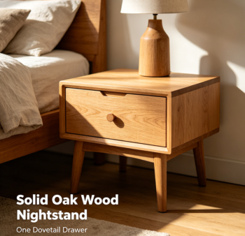 Solid Oak Wood Nightstand with One Dovetail Drawer