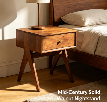Mid-Century Solid Walnut Nightstand with Angled Legs